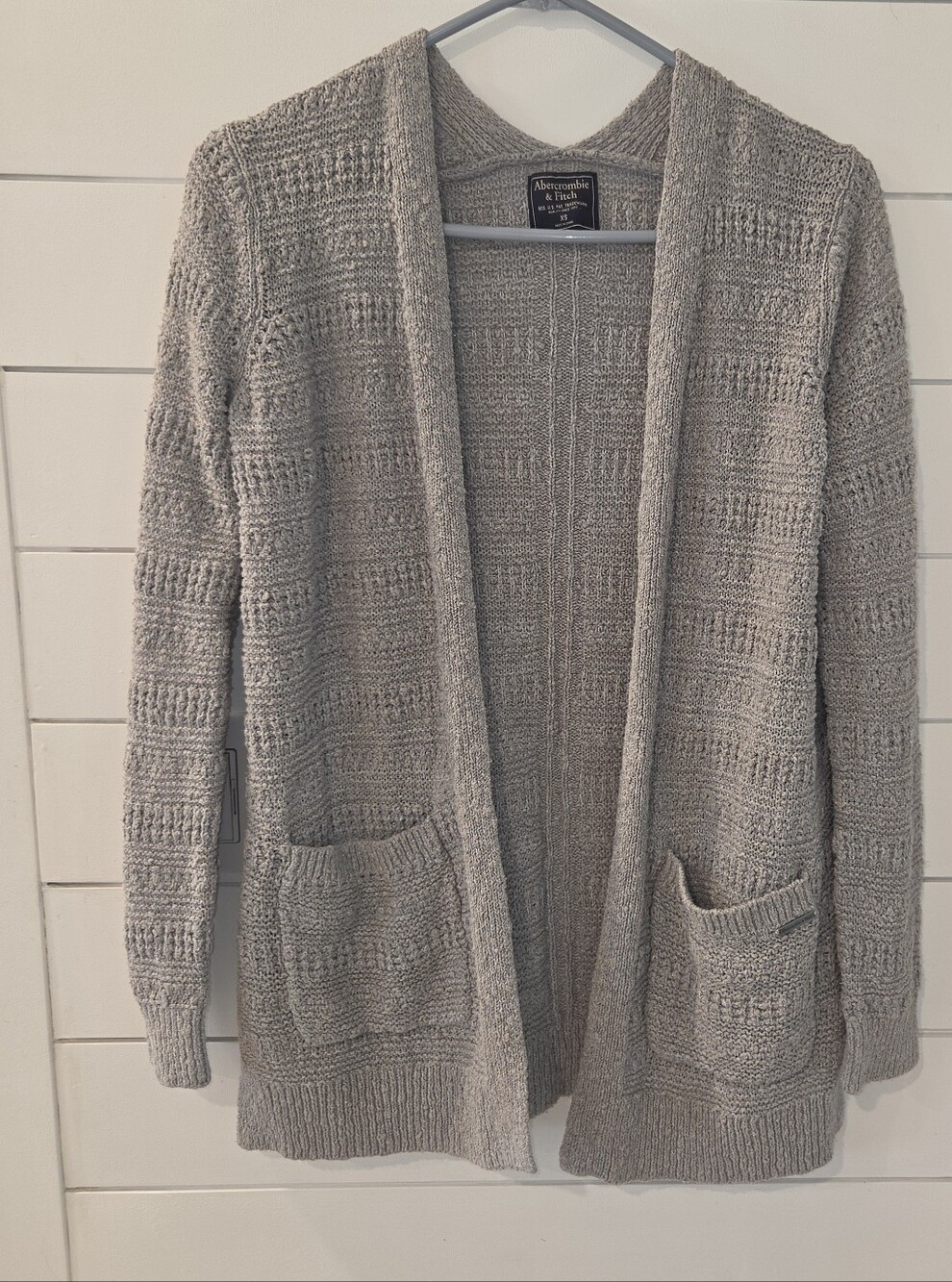 Abercrombie & Fitch Light Gray Open-Front Knit Cardigan